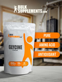 BulkSupplements glycine en poudre – étiquette et contrôle qualité pour la traçabilité.