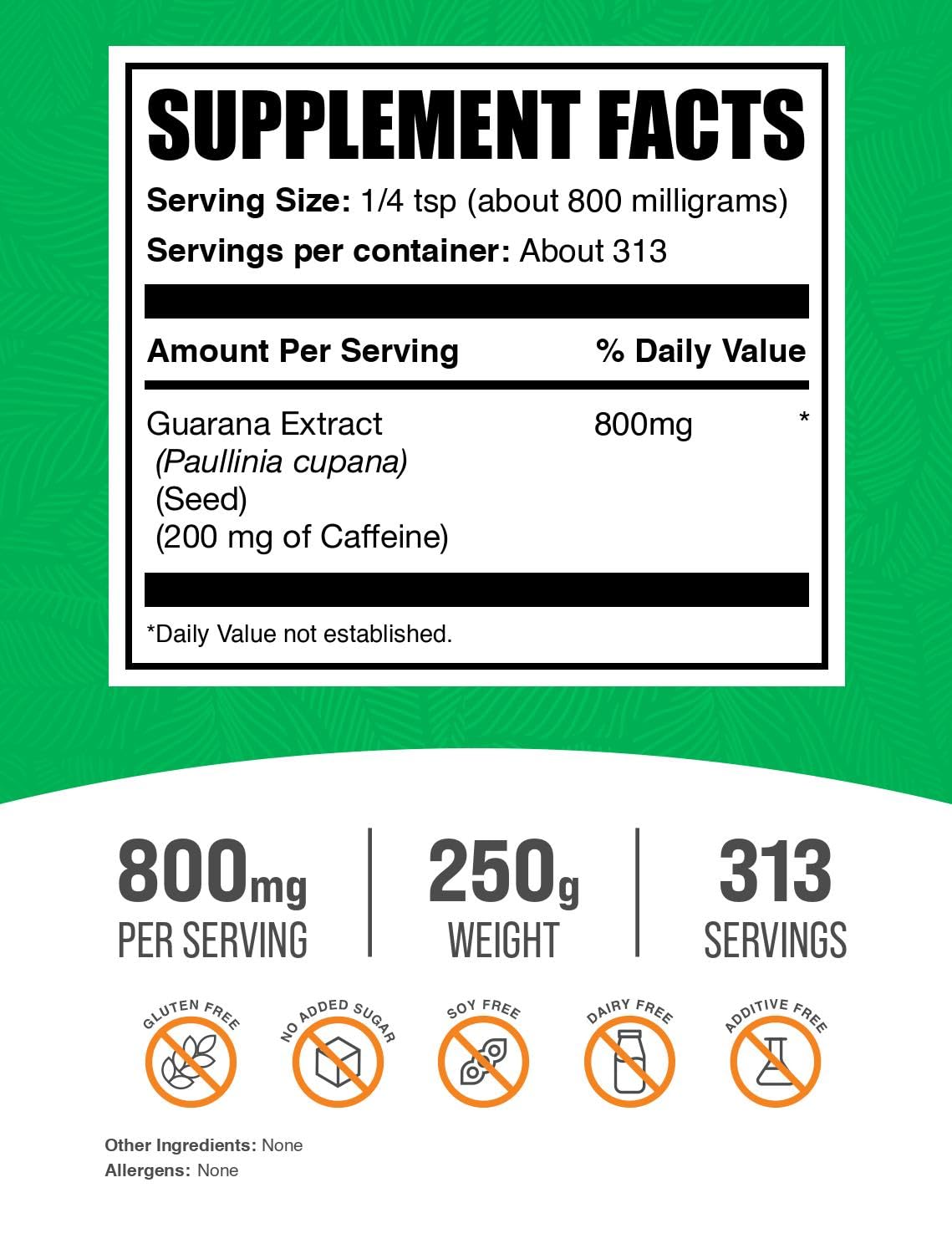 Bulksupplements Guarana Extract Poudre – sans gluten, compatible avec votre routine quotidienne.