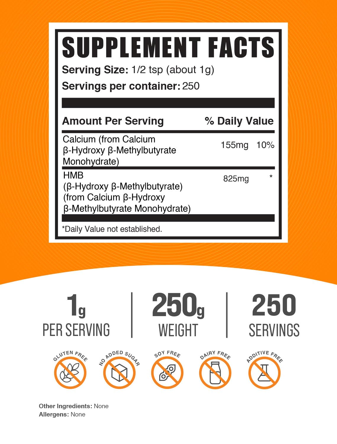 Étiquette BulkSupplements HMB indiquant le dosage par portion pour couvrir vos besoins.