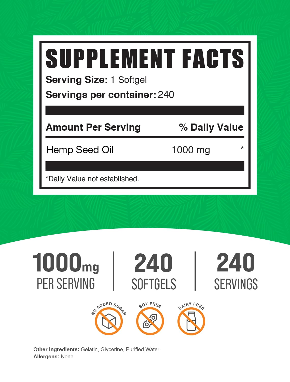 BulkSupplements huile de chanvre Softgels, capsules visibles, maintien facile de l'équilibre quotidien.