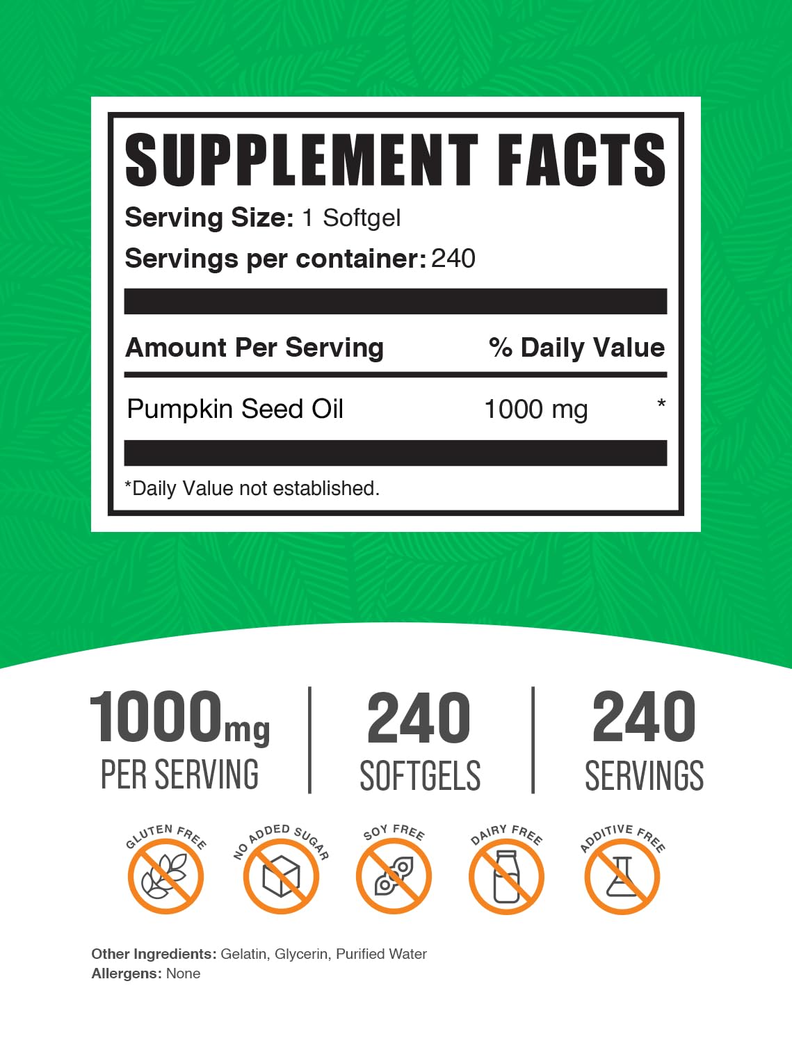 BulkSupplements huile de graines de citrouille, capsules faciles à intégrer dans la journée