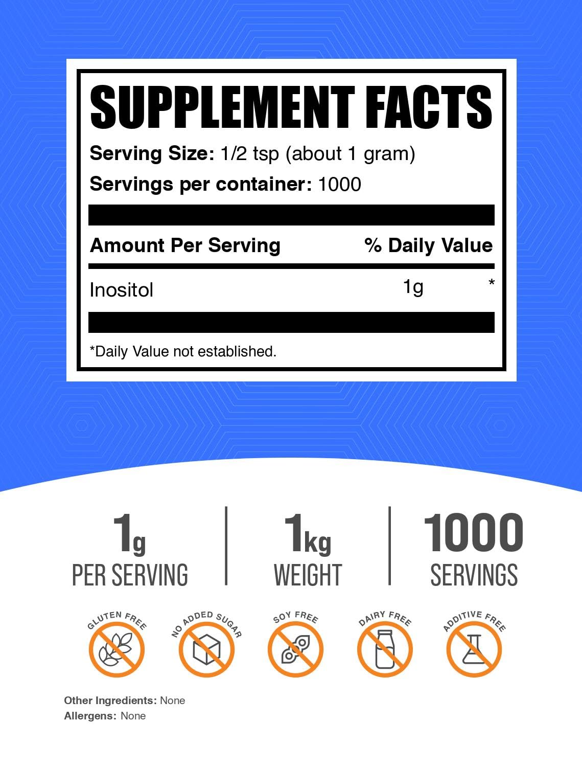 BulkSupplements Inositol en poudre – cuillère-dose: dose précise pour votre rituel quotidien.