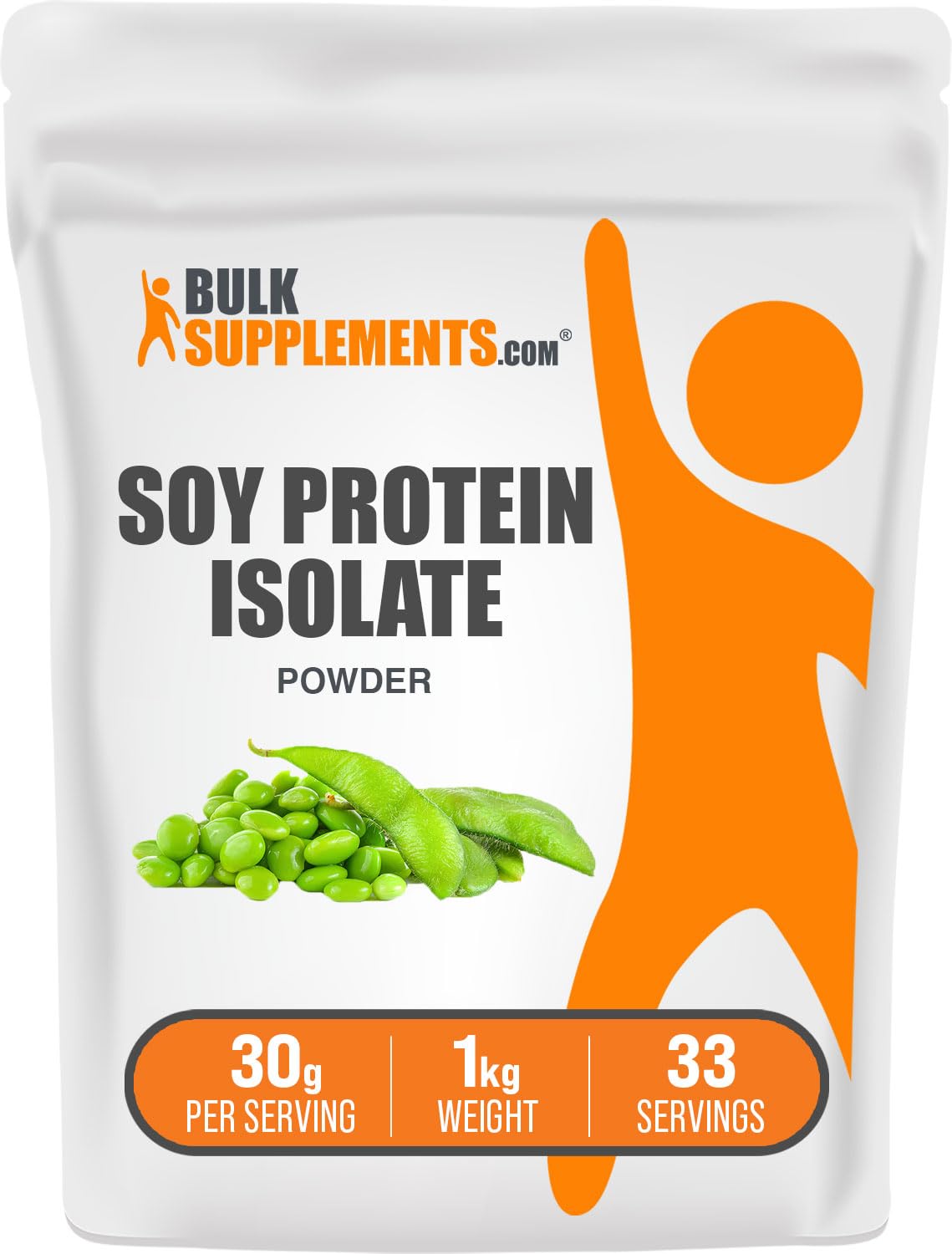 BulkSupplements isolat protéine soja — la bouteille est visible et idéale pour des shakes protéinés.