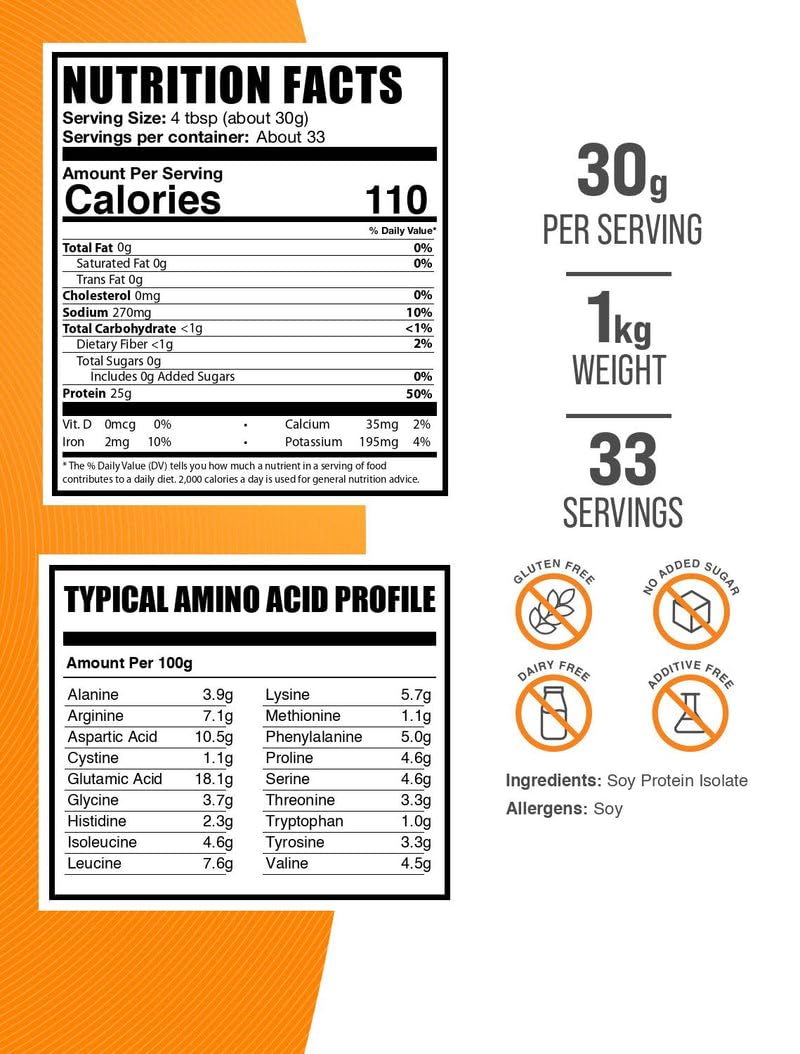 BulkSupplements isolat protéine soja — dose de 30 g prêt à être mélangé après l’entraînement.