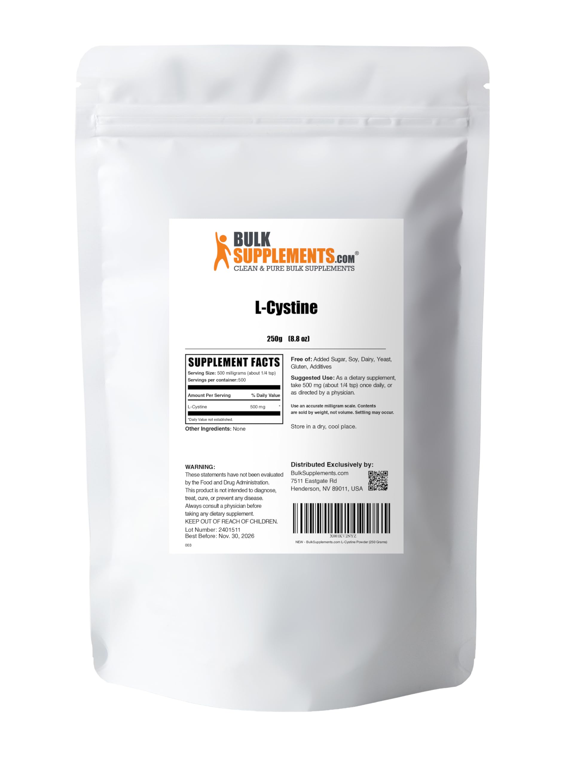 Contrôles qualité en laboratoire pour chaque lot BulkSupplements L-Cystine.