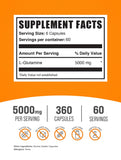 Gélules BulkSupplements L-Glutamine, dose 5000 mg pour sessions d'entraînement.