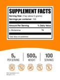 Bulksupplements L-Glutamine, doseur 5 g, facilité d'intégration dans les shakes.