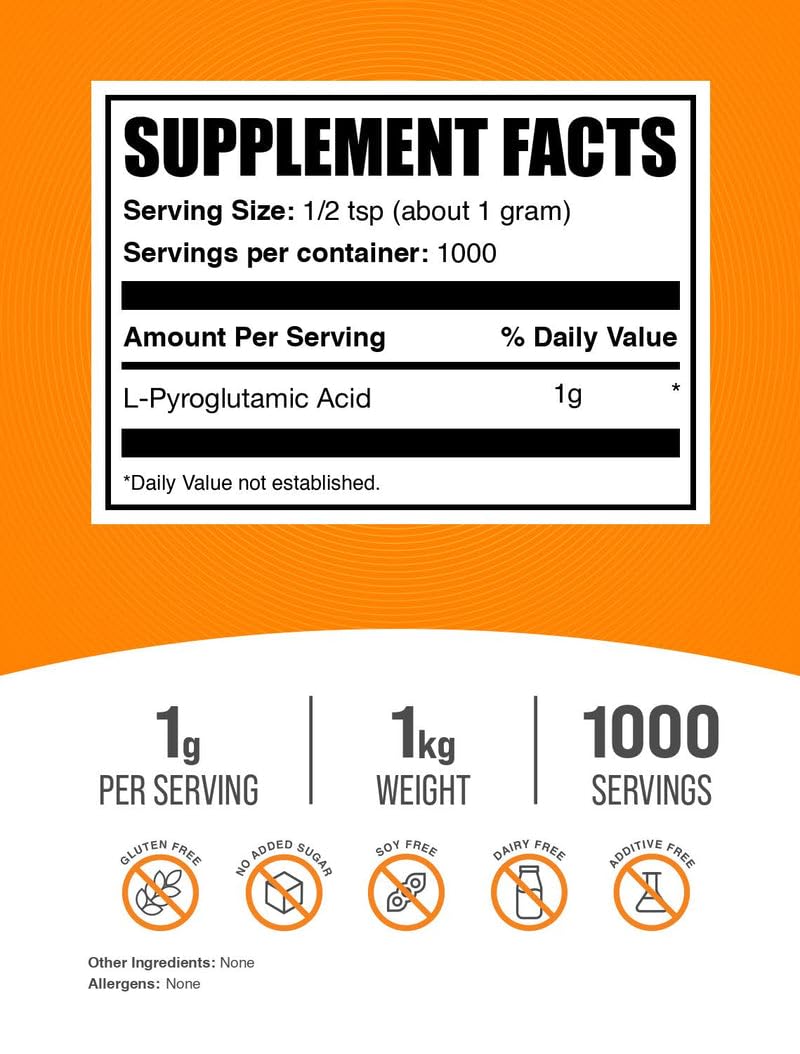 Bulksupplements Acide pyroglutamique L en poudre, verre de mélange pour dosages personnalisés.