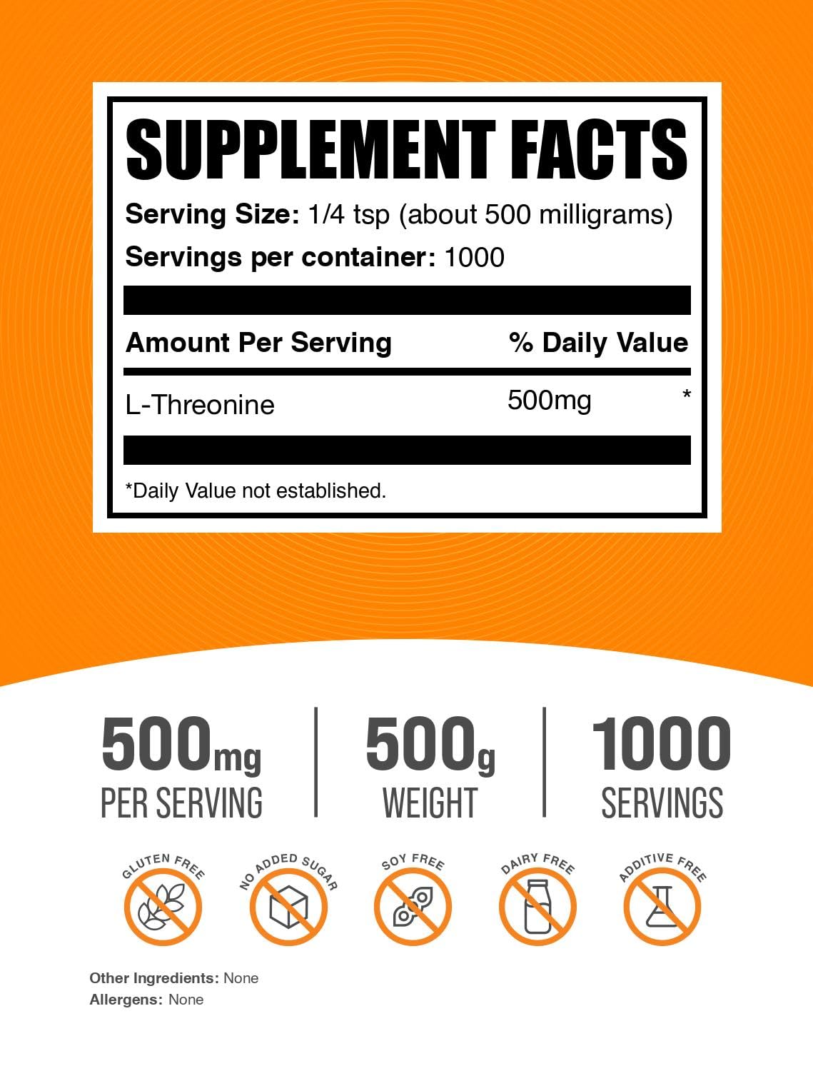 BulkSupplements L-thréonine en poudre avec doseur, facile à intégrer dans vos boissons.