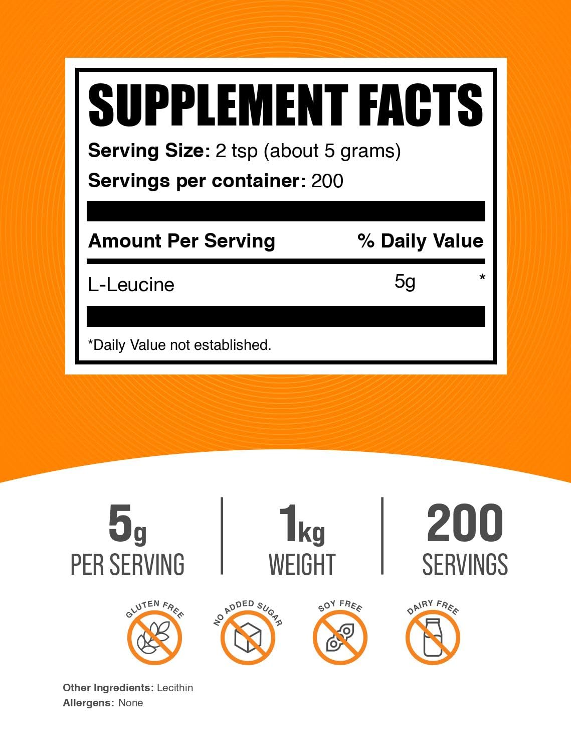 Poudre Leucine BulkSupplements non aromatisée, emballage visible, facile à intégrer dans un shake.