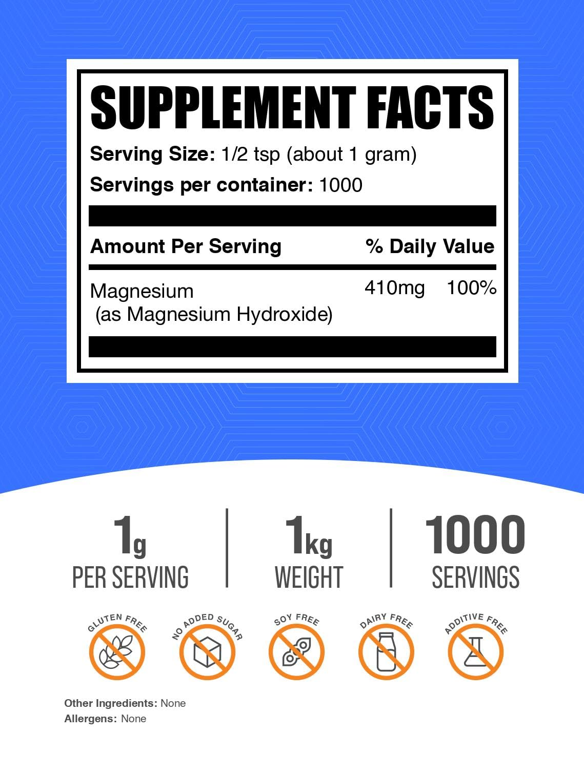 Bulksupplements magnésium-hydroxyde-poudre-dose-mesure, dose précise pour chaque portion