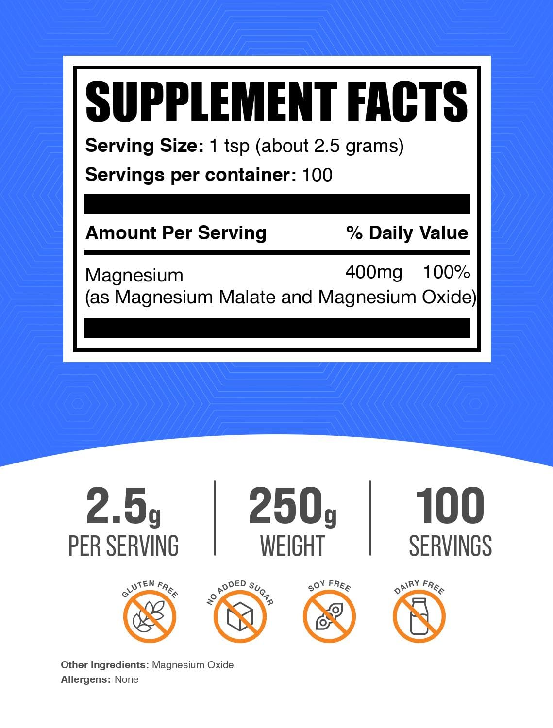 Bulksupplements Magnesium Malate, dose-cuillère, facile à mesurer pour des portions précises.