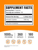 Bulksupplements N-acétyl-L-cystéine 1000 mg, emballage clair et dosage facile.