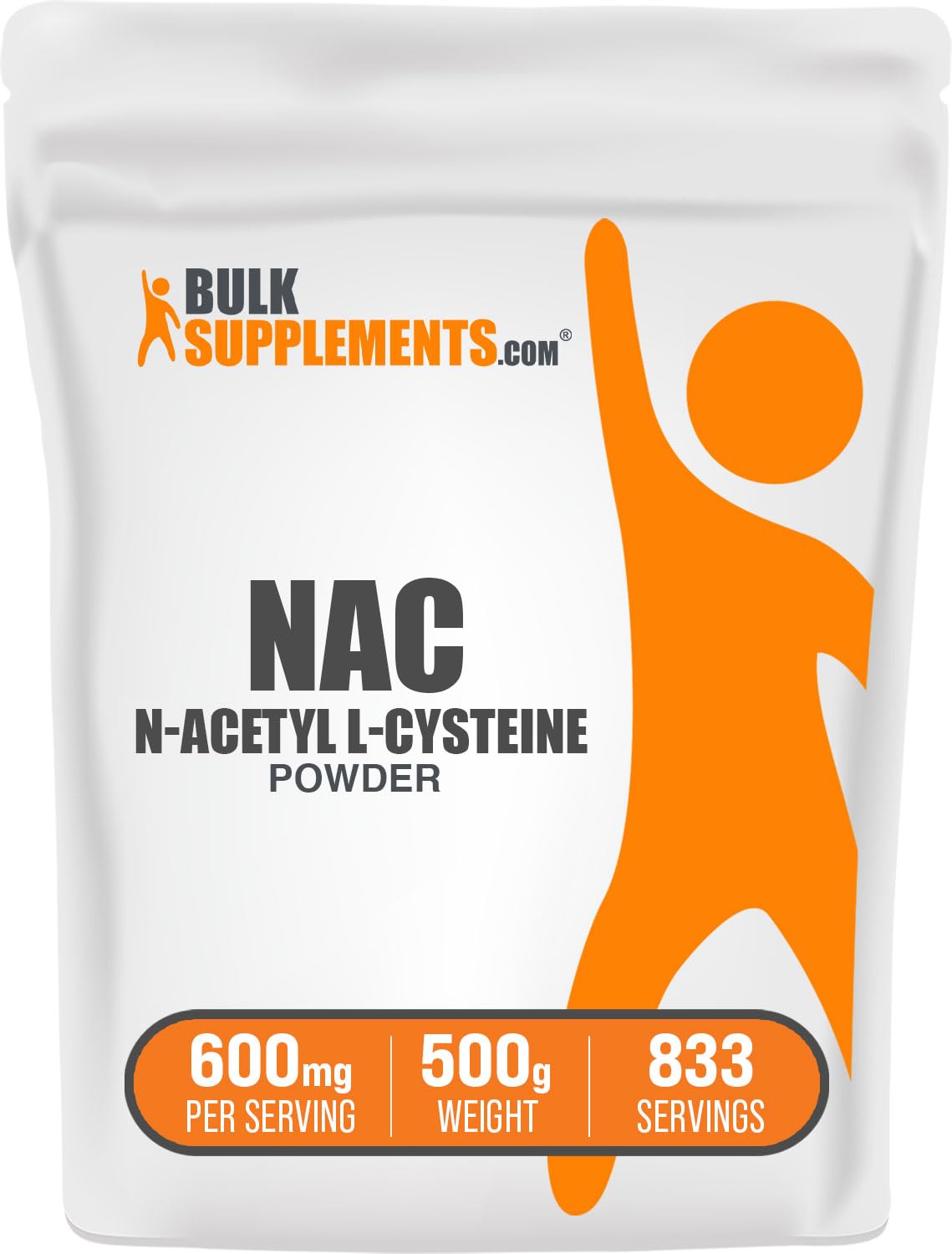 BulkSupplements NAC en bouteille 500 g, facile à intégrer pour le soutien du bien-être.
