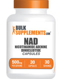 Bulksupplements NAD Capsules, bouteille 500 mg offrant un soutien potentiel à l'énergie au quotidien.