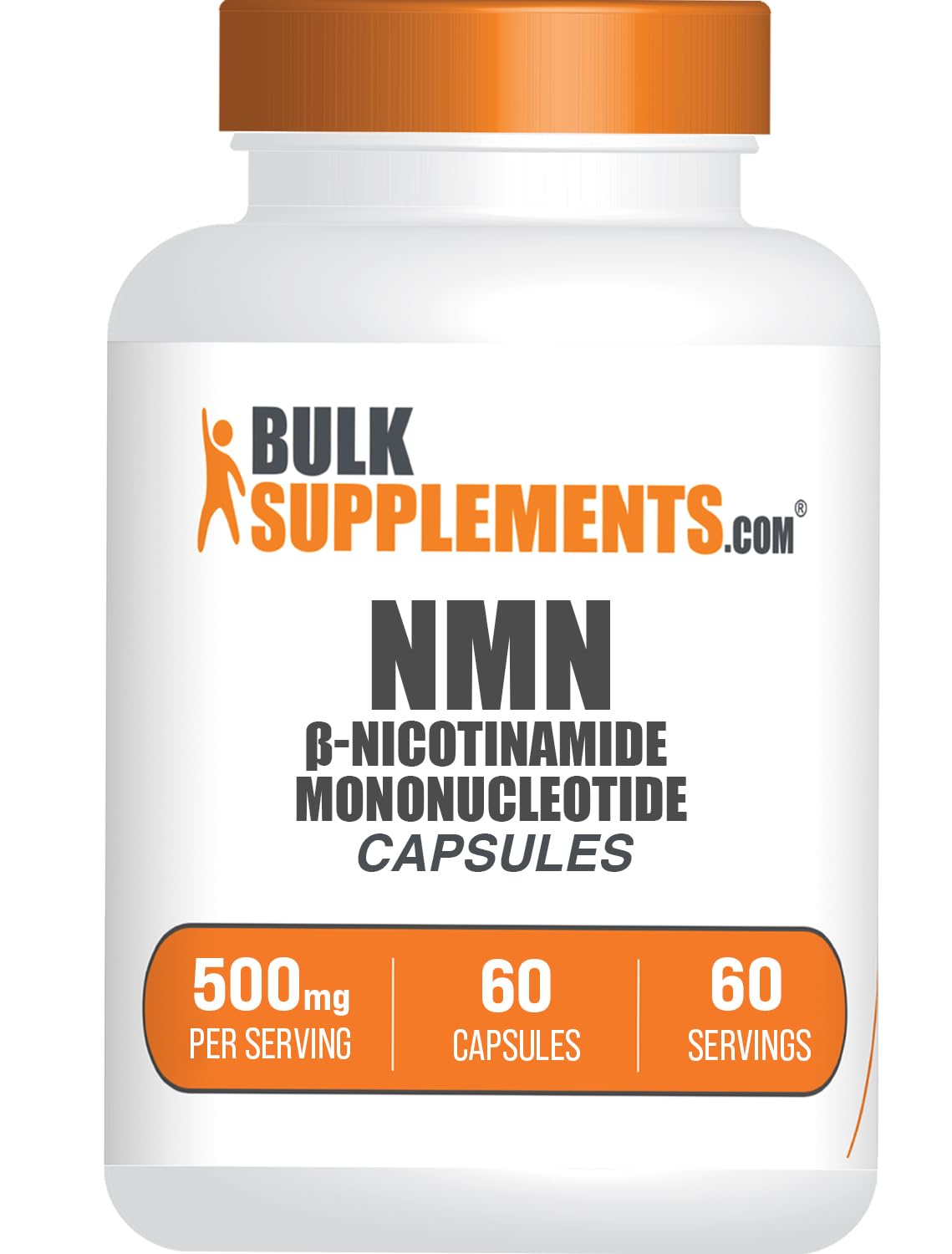 Gélules NMN BulkSupplements, 500 mg par gélule, en flacon, pour le bien-être quotidien