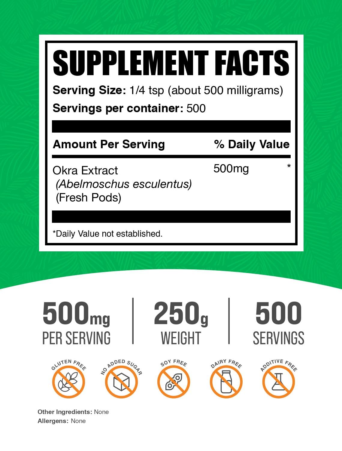 Okra Extract poudre Bulksupplements – texture fine et se mélange facilement dans les boissons.