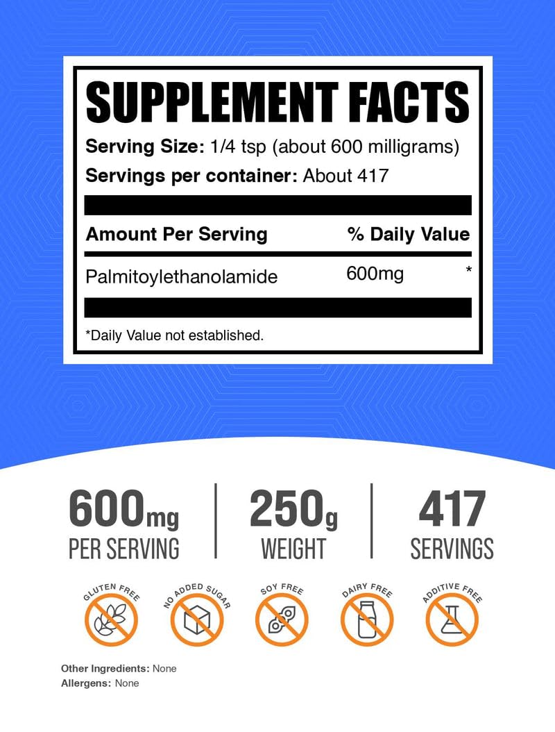 Palmitoylethanolamide poudre BulkSupplements, doseuse pratique pour doser facilement dans une boisson.