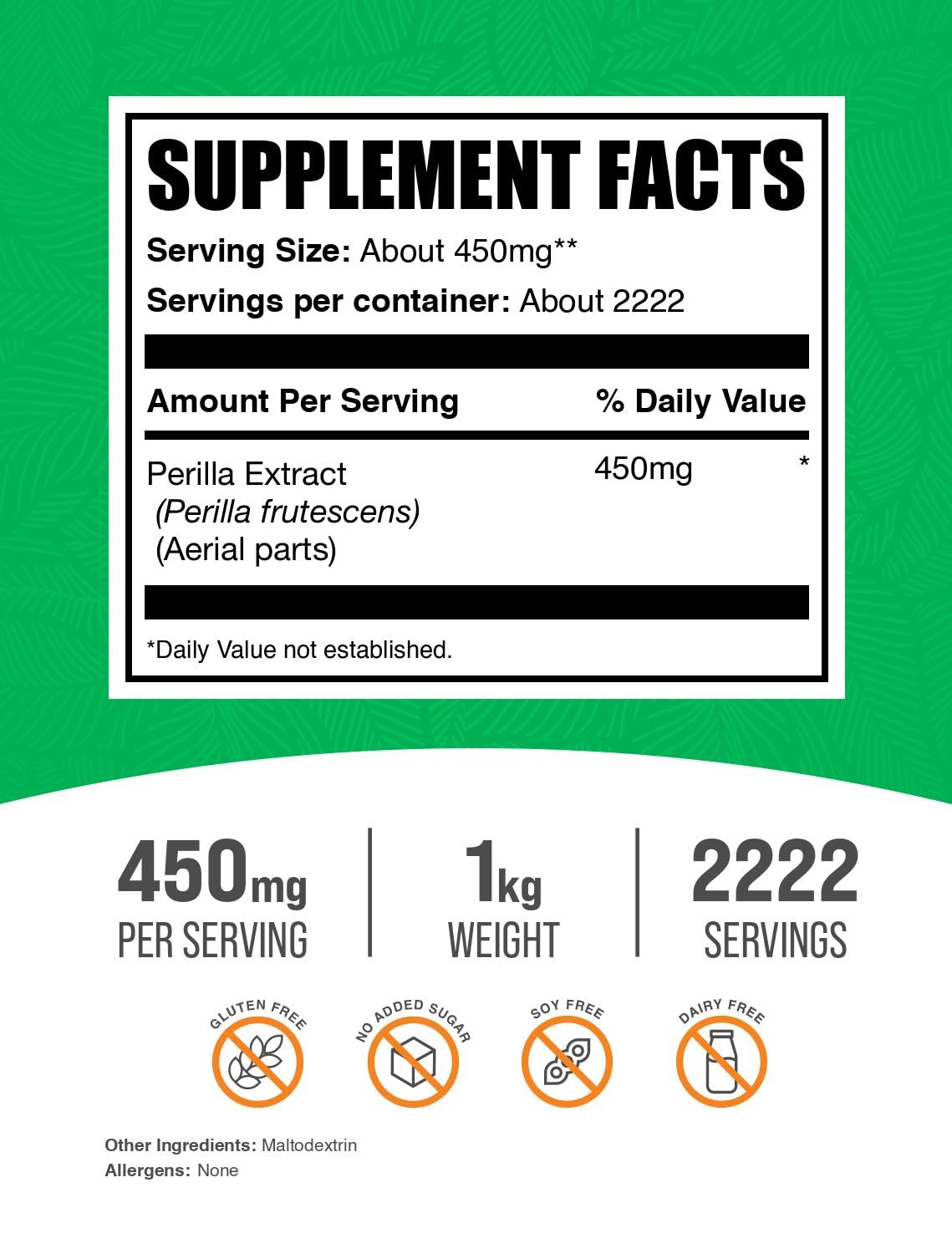 BulkSupplements Perilla Extrait en Poudre – doseuse pratique pour dosage précis.