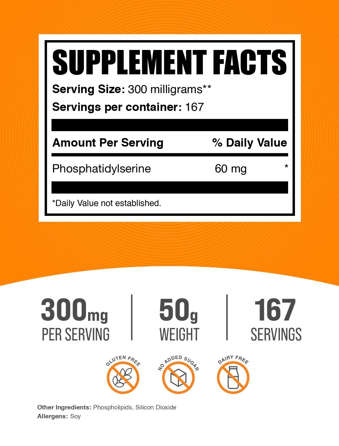 Bulksupplements Phosphatidylserine poudre cuillère-dose, facilité d’intégration dans la routine.