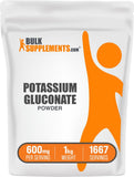 BulkSupplements Potassium Gluconate poudre emballage soutient l'hydratation quotidienne.