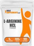 BulkSupplements Poudre L-Arginine HCl, emballage avec cuillère, dose précise pour entraînements.