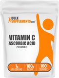 Bulksupplements Poudre d'acide ascorbique, bouteille pratique pour dosage quotidien et vitalité.