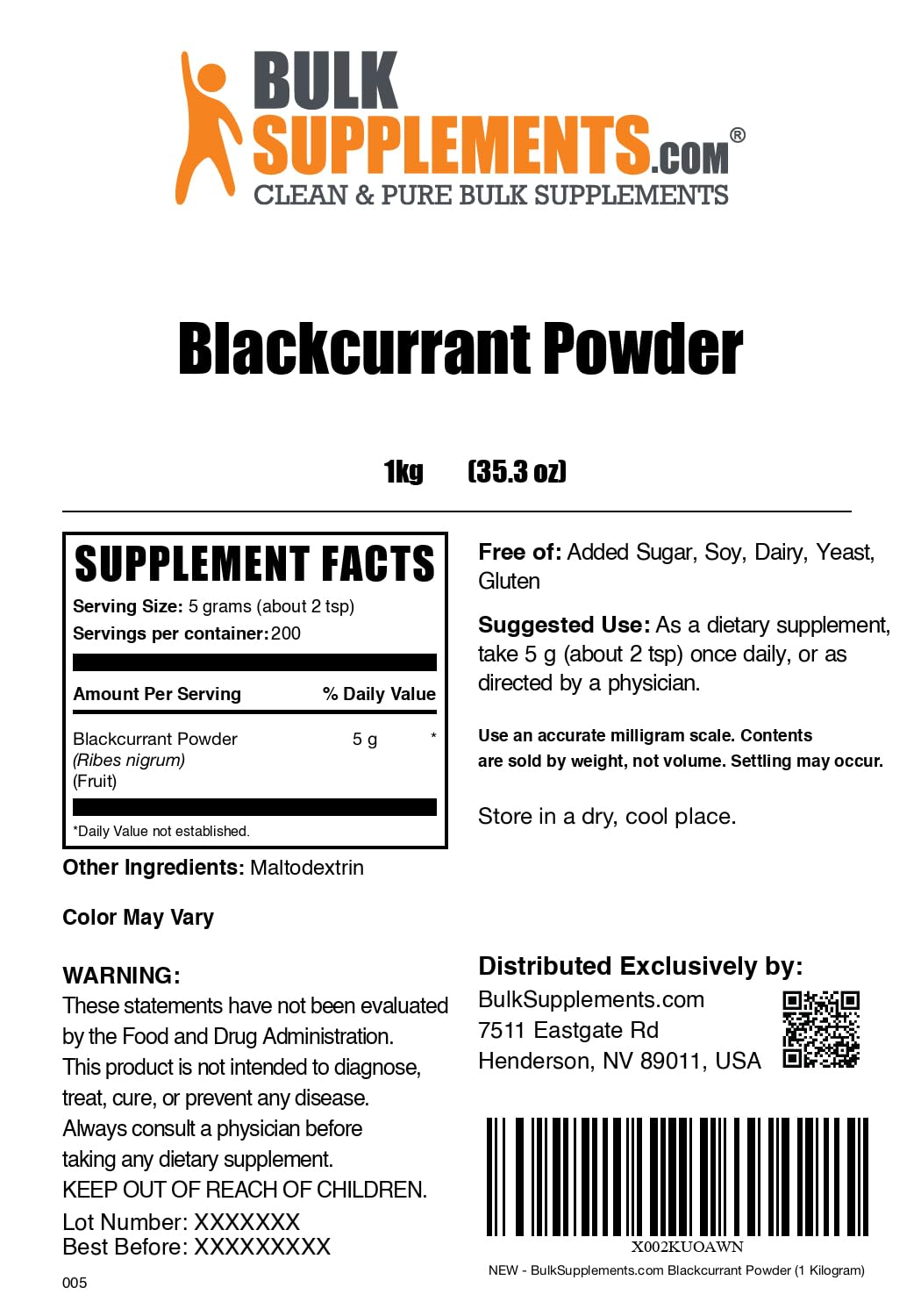 BulkSupplements Arôme cassis, poudre naturelle pour desserts sucrés et salés