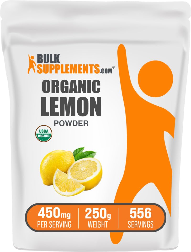 BulkSupplements Poudre de citron biologique dans son emballage, pour aromatiser et enrichir vos recettes.