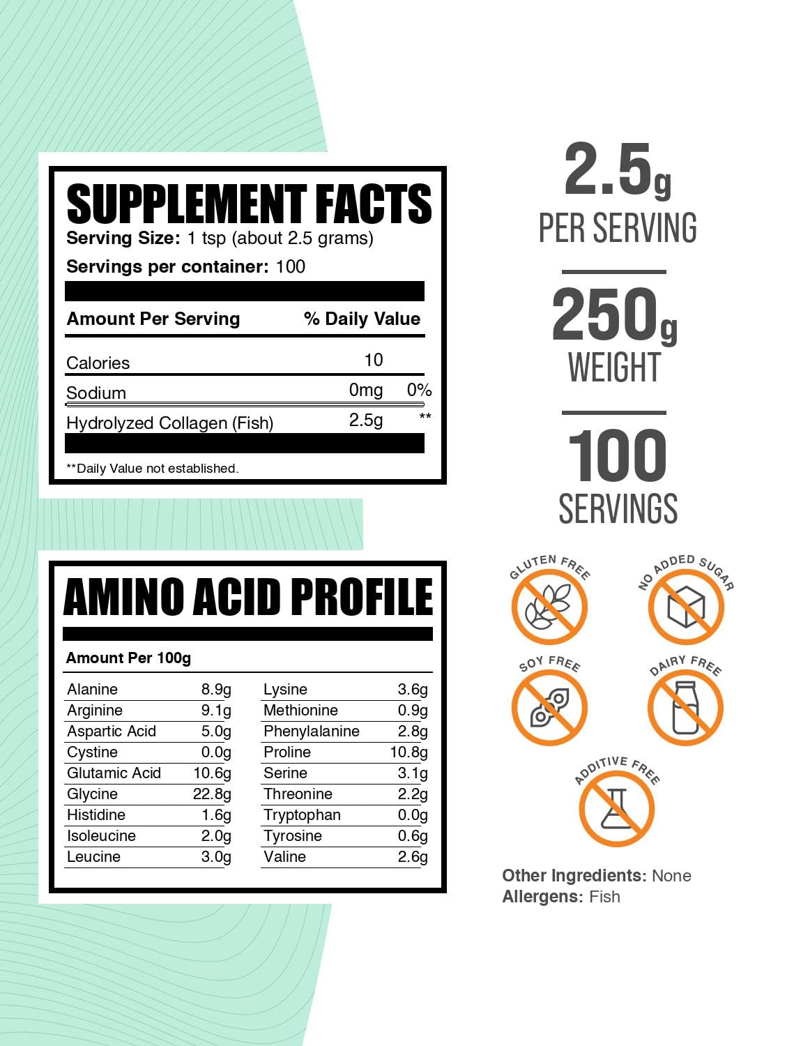 BulkSupplements Poudre de collagène marin versée dans un verre, mélange neutre et polyvalent.