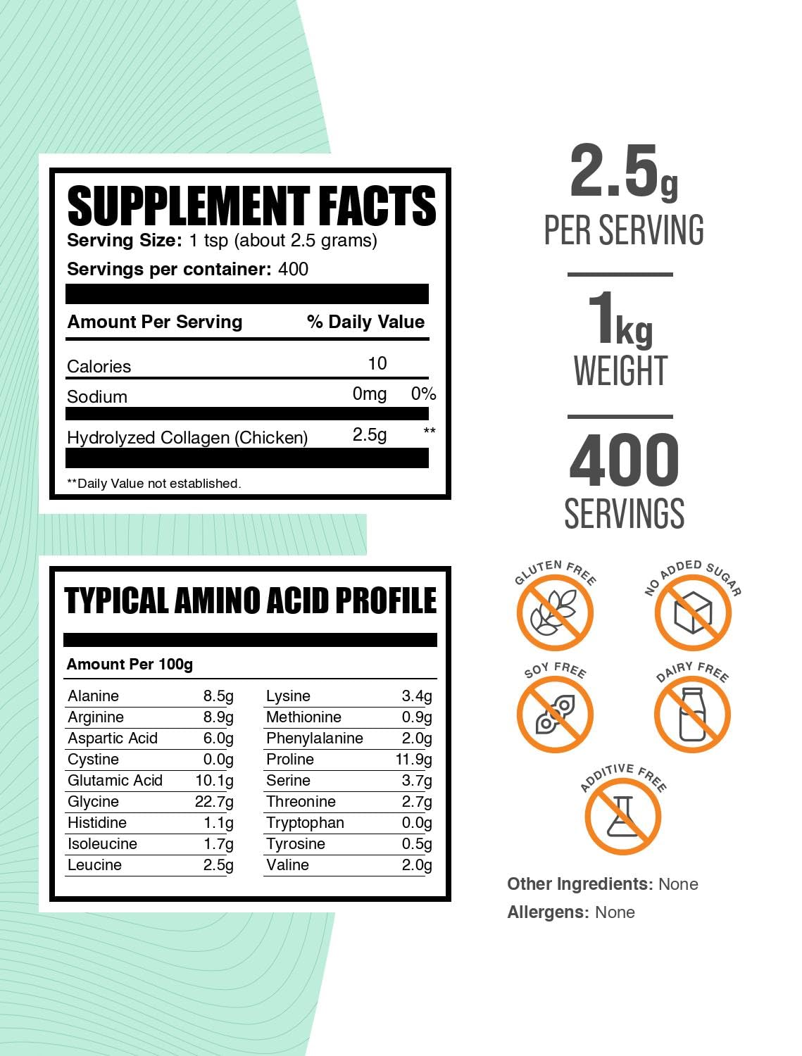 Poudre Collagène BulkSupplements – doseur intégré pour mesurer facilement la dose recommandée.