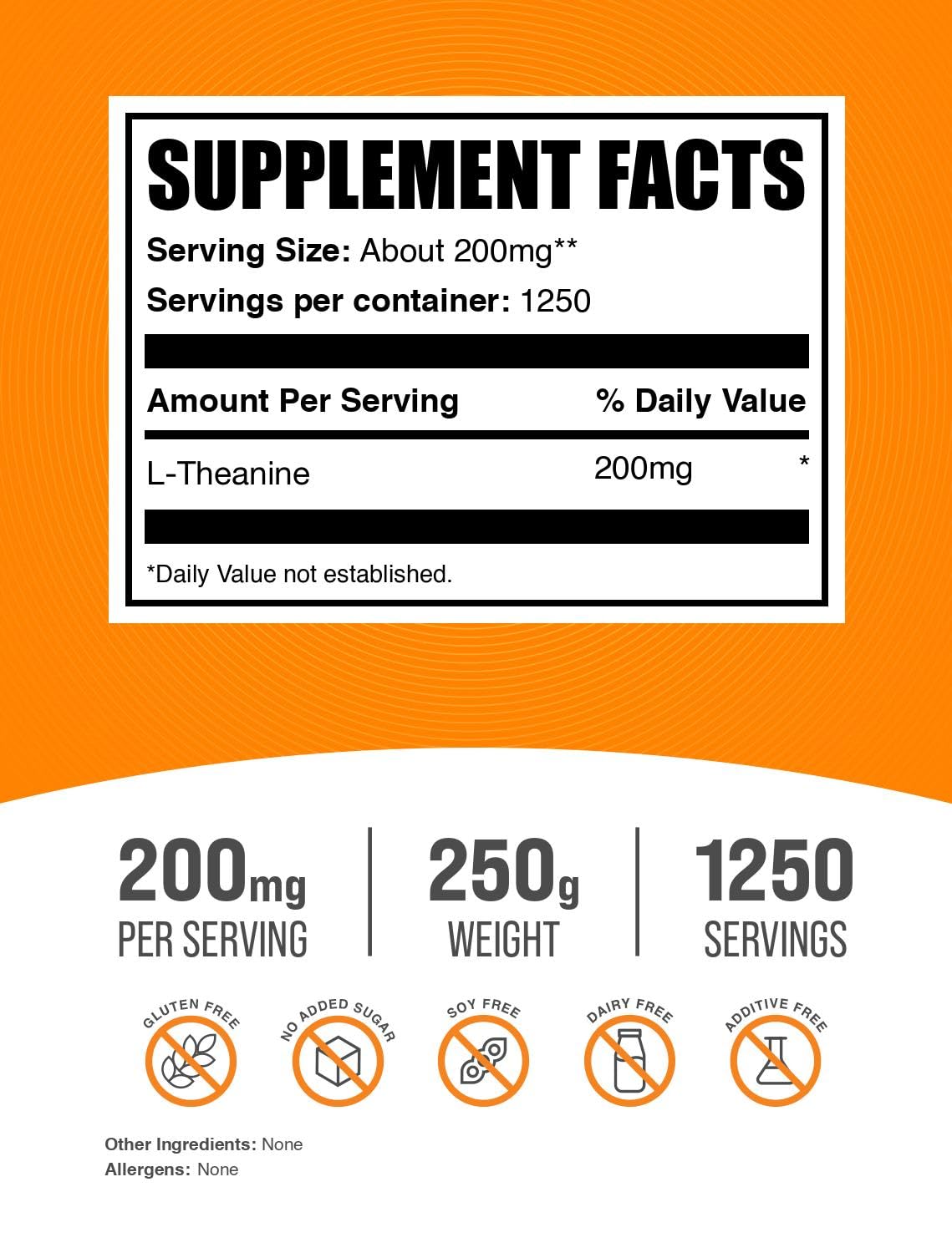 BulkSupplements L-Theanine en poudre, pelle, dosage précis pour vos boissons.