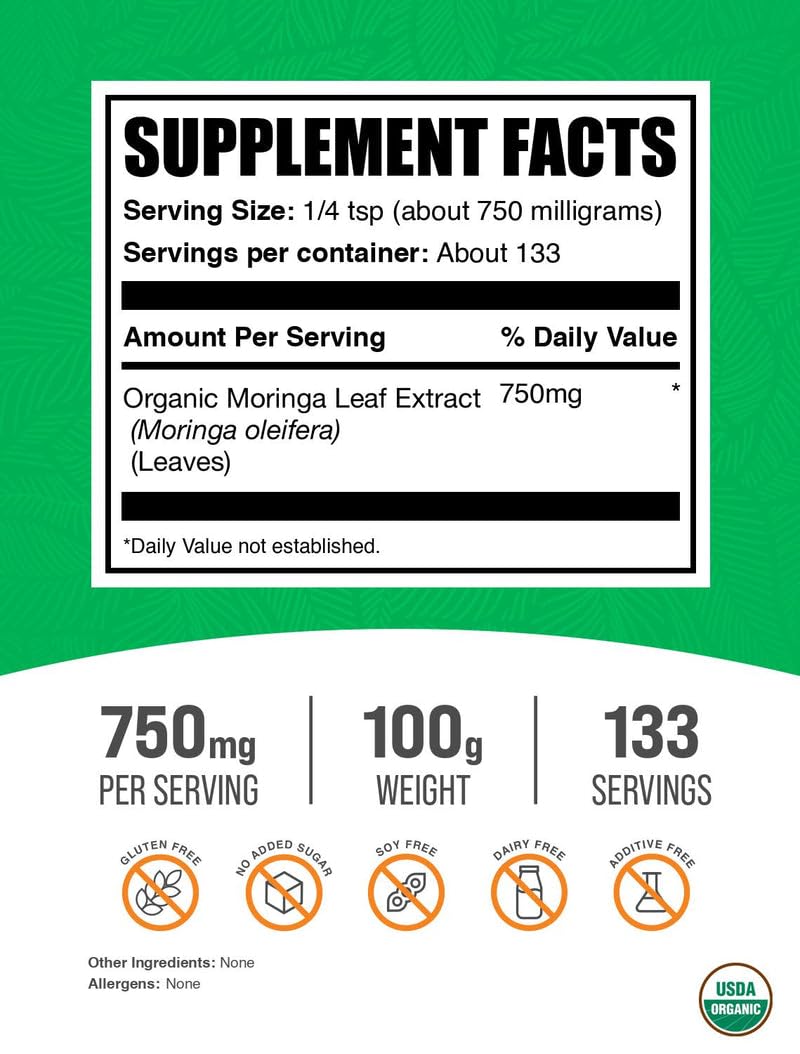 Bulksupplements Poudre moringa bio dose recommandée pour yaourt et céréales