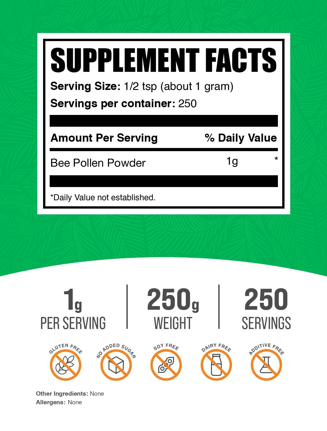 BulkSupplements Poudre pollen dabeille dose mesuree prête à ajouter au smoothie