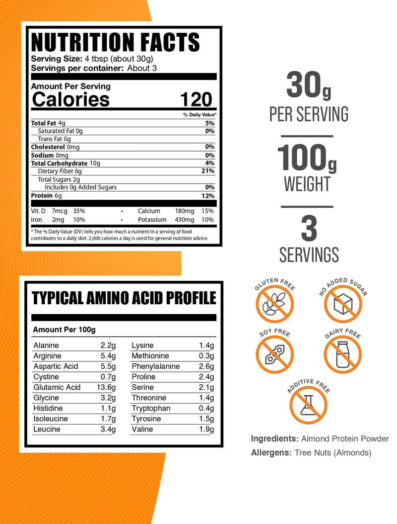 BulkSupplements Poudre d’amande végan, intégration facile dans les smoothies.