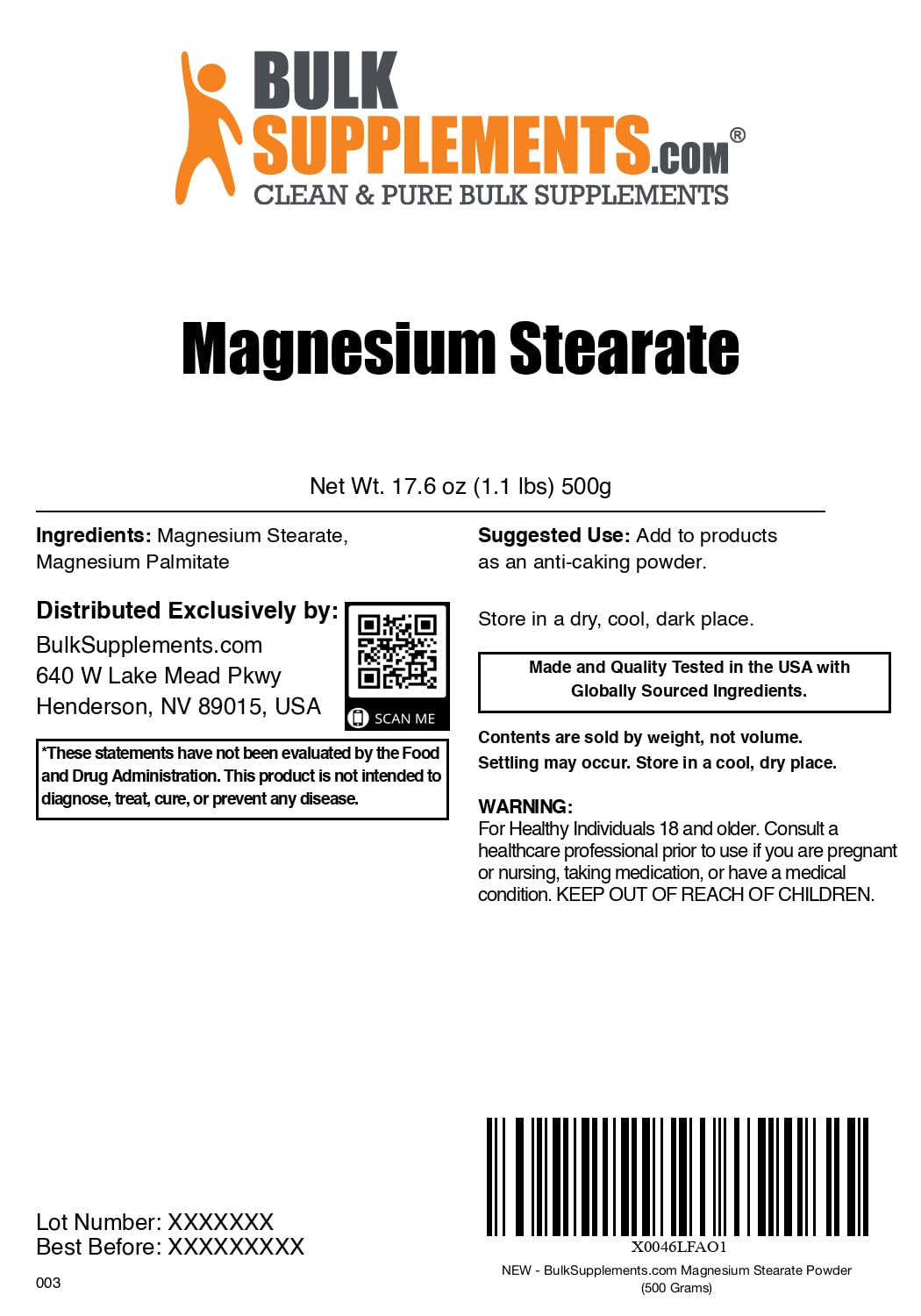 BulkSupplements Poudre-stearate-magnésium en mélange, exemple de formulation homogène