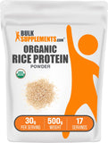 BulkSupplements protéine de riz biologique en poudre, idéale pour smoothies nutritifs.