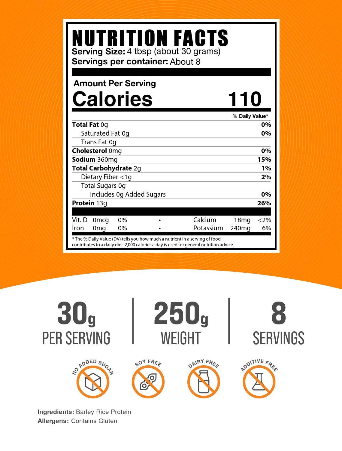 BulkSupplements Protéine végétale sans lait d’orge et riz, flacon prêt à préparer une boisson