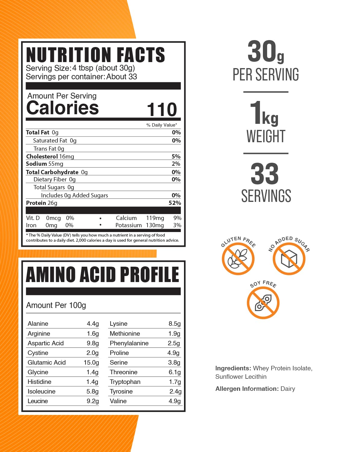 Mesure de 30 g par portion pour la whey hydrolysée Bulksupplements.