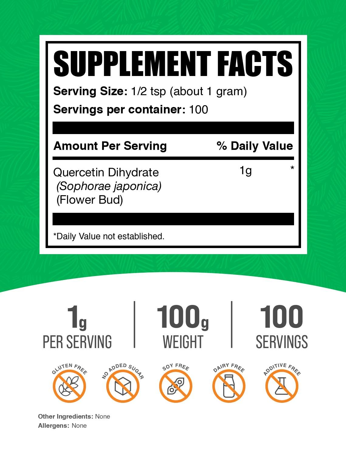 Quercétine Dihydrate BulkSupplements, cuillère-dose pratique pour une intégration facile