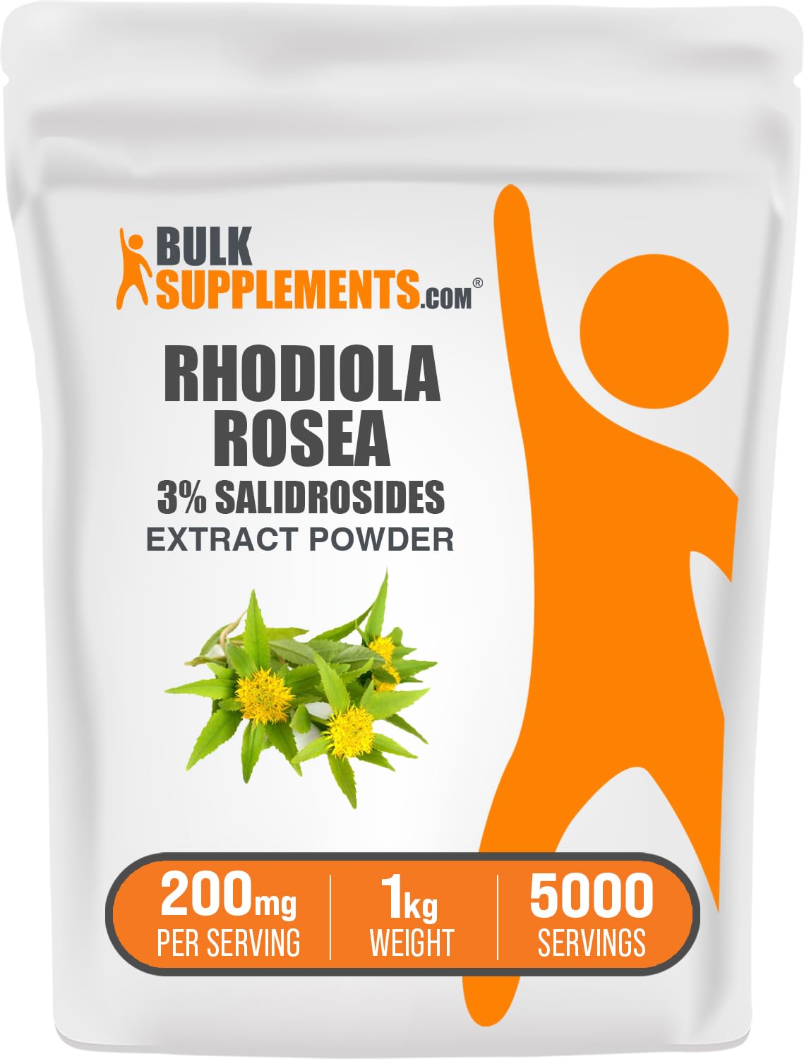 BulkSupplements Rhodiola Extrait Poudre – flacon pour soutien quotidien potentiel.