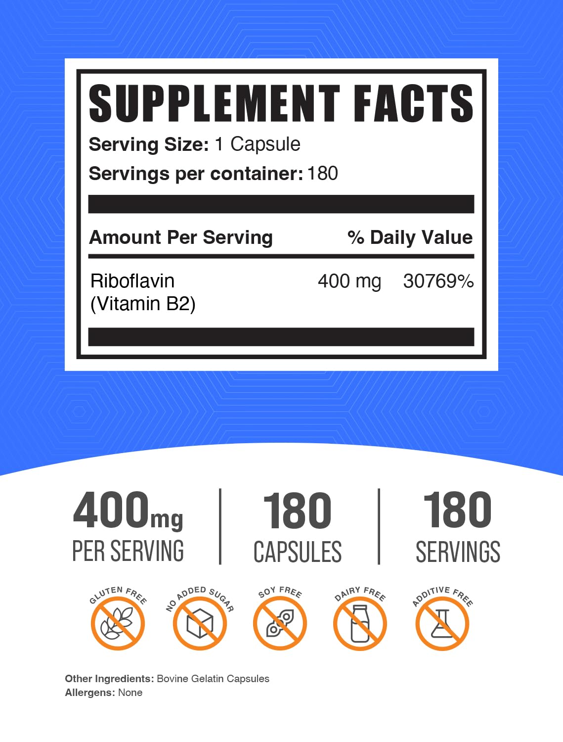 BulkSupplements Riboflavine 400 mg : capsules faciles à prendre, intégration simple au quotidien
