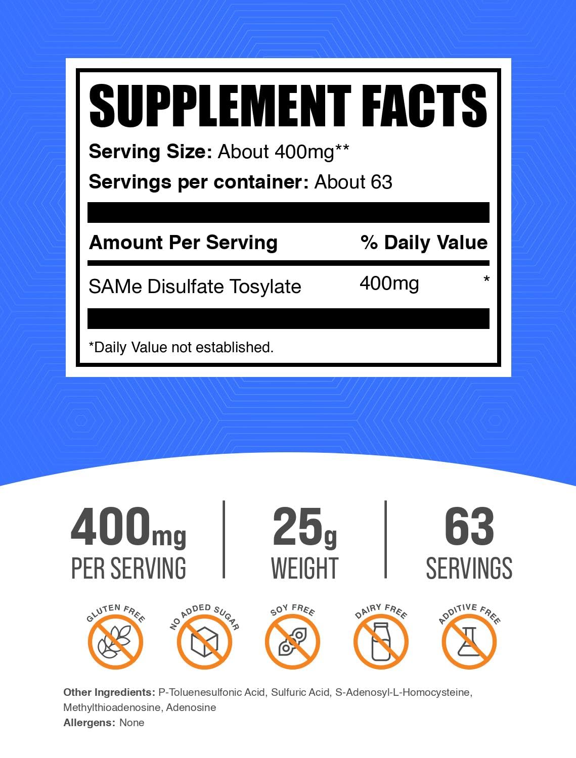 SAM-e Bulksupplements, mesure facile pour dosage précis dans vos boissons quotidiennes.