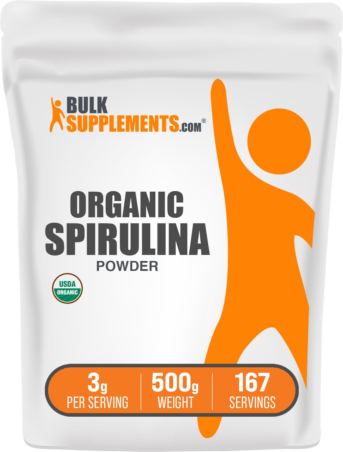 Bulksupplements Spiruline Organique poudre 500g, nutriments essentiels pour le quotidien.