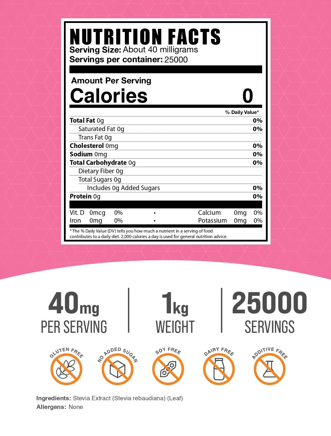 BulkSupplements Stevia Extrait, poudre cuisine, sucrant sain pour boissons et desserts