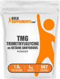 BulkSupplements TMG poudre dans flacon, pratique pour ajouter à vos shakes quotidiens.