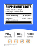 BulkSupplements Vitamine B12 en poudre, scoop inclus, dosage pratique.