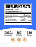 Bulksupplements vitamine D3 + K2 – étiquette lisible, transparence des ingrédients.