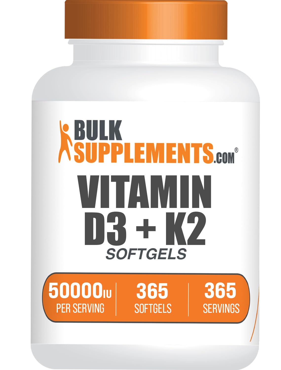 Bulksupplements Vitamine D3 50 000 UI + K2 200 µg, bouteille pratique.