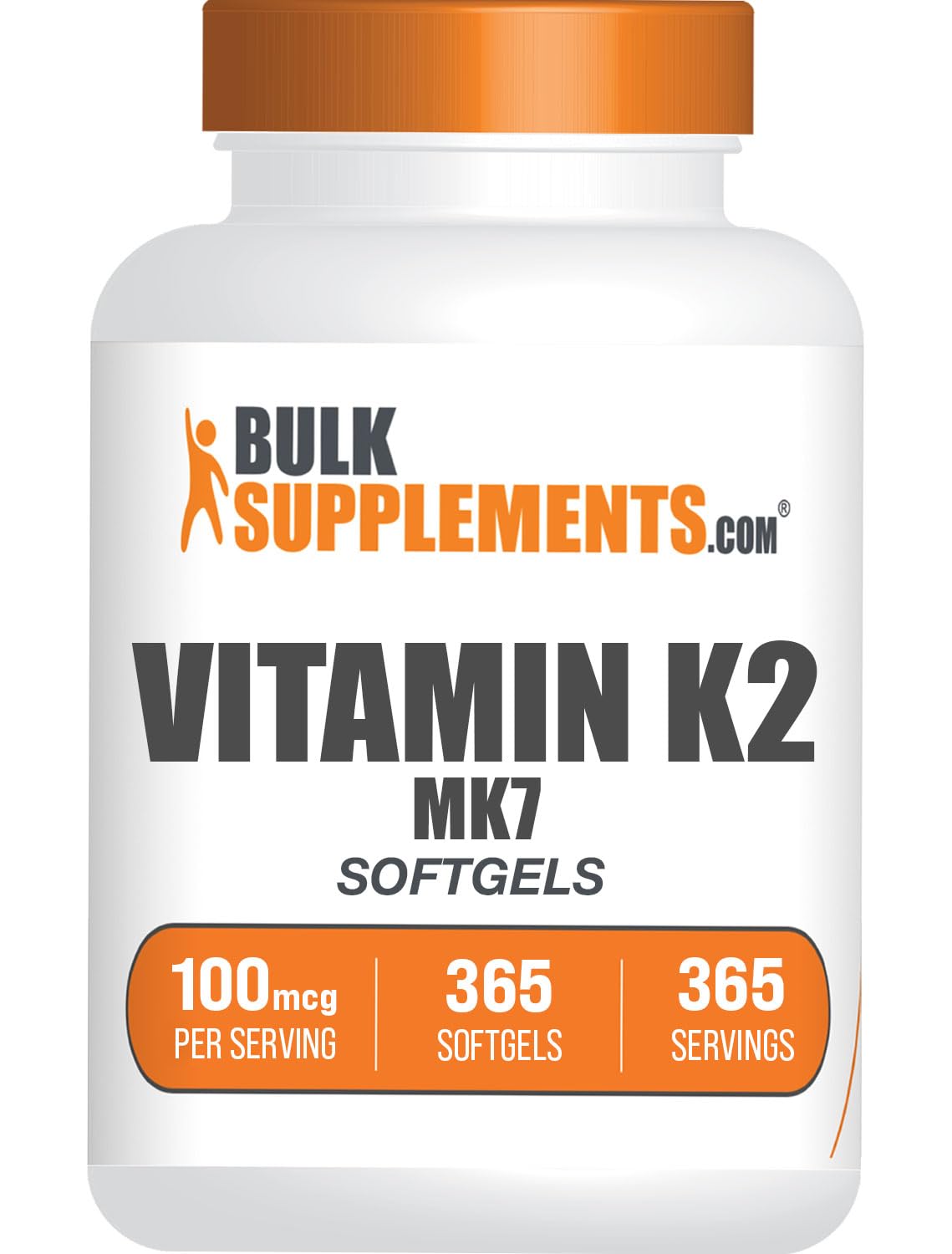 BulkSupplements Vitamine K2 MK7 – bouteille, gélules faciles à intégrer dans votre routine quotidienne.